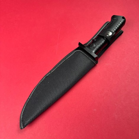 Cutit camping black 29cm, lama otel inox varf tais dublu, teaca, maner abs negru FR19