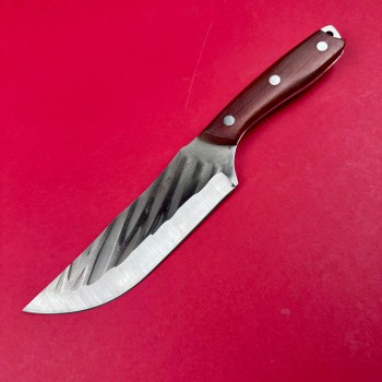 Cutit camping japonez 28cm, lama otel inox, teaca piele, maner lemn maro FR19