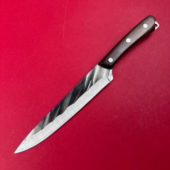 Cutit camping japonez 31cm, lama otel inox, teaca piele, maner lemn maro FR19