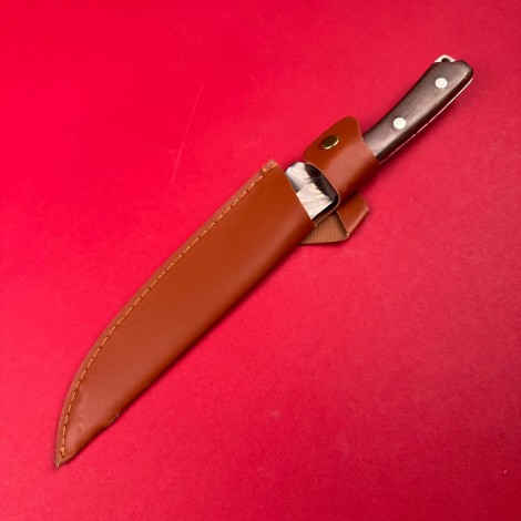Cutit camping japonez 31cm, lama otel inox, teaca piele, maner lemn maro FR19
