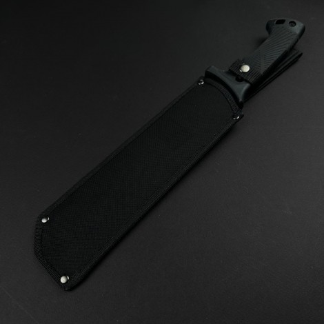 Cuțit camping tip maceta 40cm, lamă oțel inoxidabil, muchie zimțată, mâner abs negru, cu husa FR18