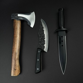 Set hobby 3 piese, Toporisca 34cm, Cutit japonez fier forjat si Cutit camping Black 33cm, set7