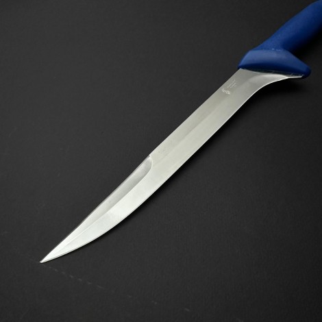 Cutit macelarie injunghiat 38cm, lama cu varf tais dublu otel inox 1/2Flex, albastru, CMI38AVDFX-OI