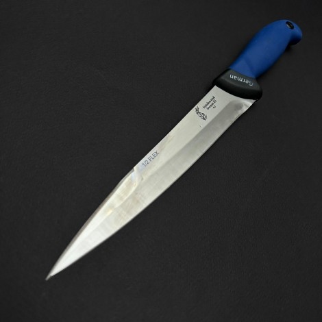 Cutit macelarie injunghiat 34cm, lama cu varf tais dublu otel inox 1/2FLEX, maner silicon albastru CMIS34AVD-OI