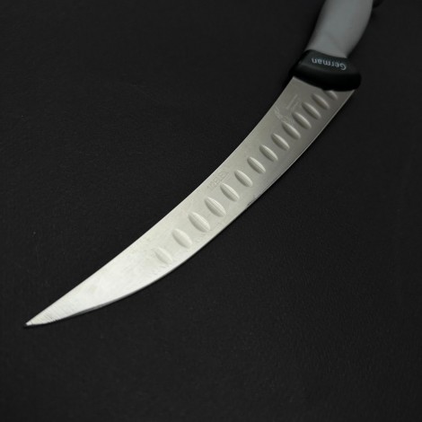 Cutit macelarie dezosat 32cm, lama cu caneluri otel inox 1/2FLEX, maner silicon gri CMDS32GC-OI