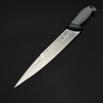 Cutit macelarie injunghiat 34cm, lama cu varf tais dublu otel inox 1/2FLEX, maner silicon gri CMIS34GVD-OI