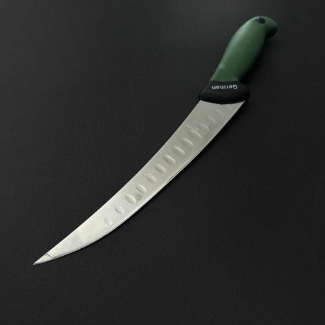 Cutit macelarie dezosat 32cm, lama cu caneluri otel inox 1/2FLEX, maner silicon verde CMDS32VC-OI