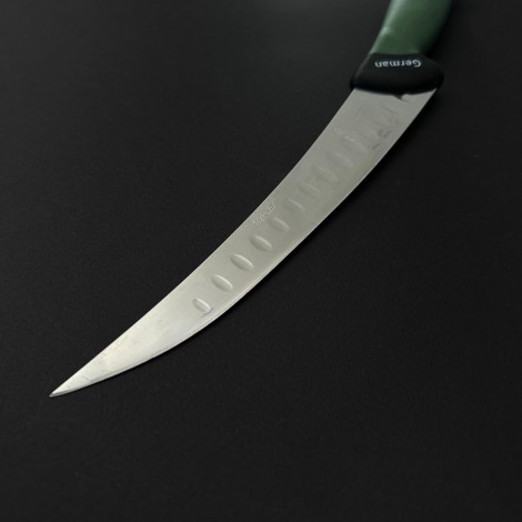 Cutit macelarie dezosat 32cm, lama cu caneluri otel inox 1/2FLEX, maner silicon verde CMDS32VC-OI