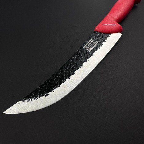 Cutit macelarie bucatarului 33cm, lama lata fier forjat, rosu CMB33RL-FF