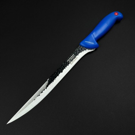 Cutit macelarie injunghiat 38cm, lama cu varf tais dublu fier forjat, albastru CMI38AVD-FF