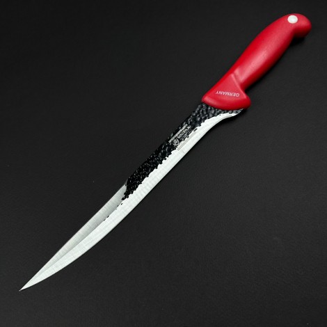 Cutit macelarie injunghiat 38cm, lama cu varf tais dublu fier forjat, rosu CMI38RVD-FF