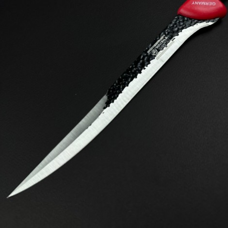 Cutit macelarie injunghiat 38cm, lama cu varf tais dublu fier forjat, rosu CMI38RVD-FF