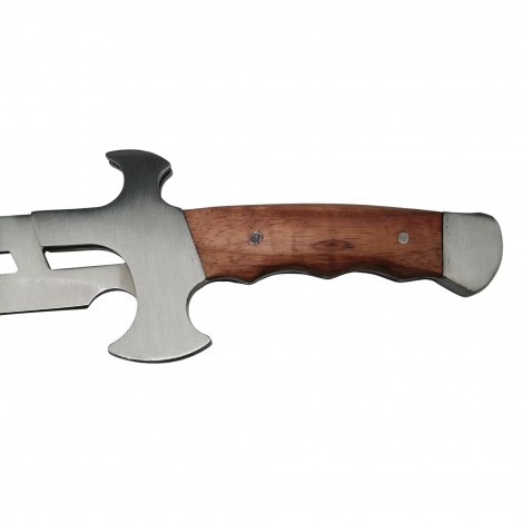 Maceta camping 50cm MAC-C50S, lama otel inoxidabil, maner lemn, cu husa textila, maro, sabie FRS10