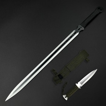 Sabie camping 67cm SB-C67DS, lama dublu tais otel inoxidabil, maner paracord, cu husa textila FR17 + Cadou kunai 22cm FRS10