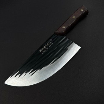 Cutit macelarie tip satar KingGary L592B 32cm, lama 21x9cm fier forjat, maner lemn maro