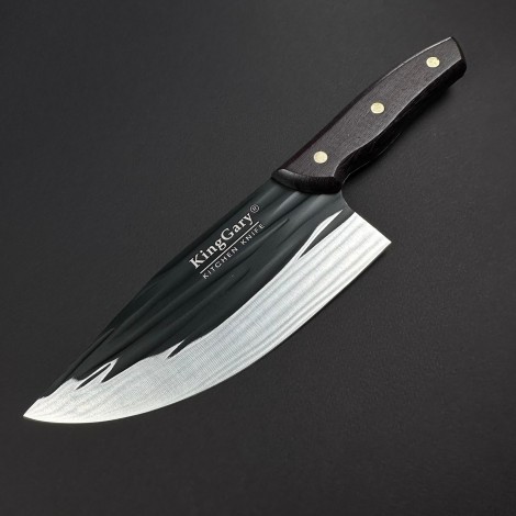 Cutit macelarie tip satar KingGary L602 30cm, lama 20x7cm fier forjat, maner lemn negru