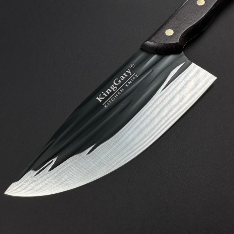 Cutit macelarie tip satar KingGary L602 30cm, lama 20x7cm fier forjat, maner lemn negru