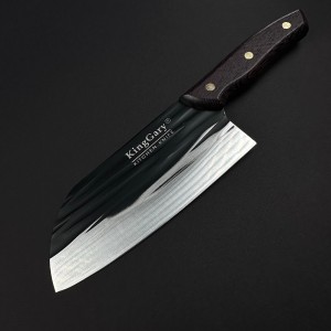 Cutit macelarie tip satar KingGary L602A 28cm, lama 18x7cm fier forjat, maner lemn maro