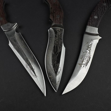 Set hobby 3 cutite 25-27 cm, lama otel inox gravata, teaca piele, maner lemn