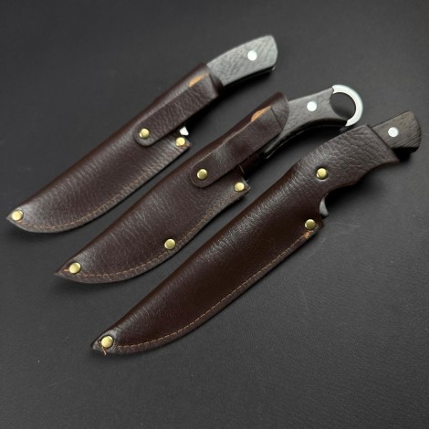 Set hobby 3 cutite 25-27 cm, lama otel inox gravata, teaca piele, maner lemn