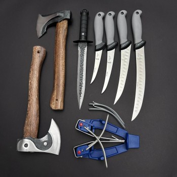 Set macelarie maner silicon SLNG 8 piese, Toporisca 34cm, Toporisca Yin-Yang, Cutit fier forjat si 4 cutite otel inox + Dispozitiv ascutit, gri