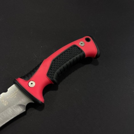 Cuțit camping tactic AJ 31 cm, lama otel inox, maner abs rosu-negru, teacă inclusa, CUT-TAC31R