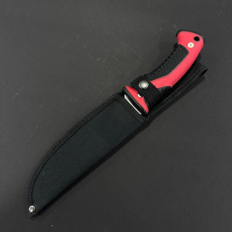 Cuțit camping tactic AJ 31 cm, lama otel inox, maner abs rosu-negru, teacă inclusa, CUT-TAC31R