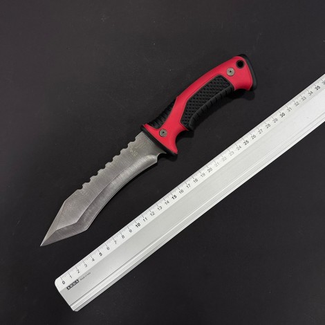 Cuțit camping tactic AJ 31 cm, lama otel inox, maner abs rosu-negru, teacă inclusa, CUT-TAC31R