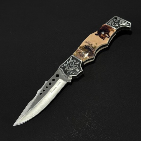 Cuțit briceag camping Anima Mistreț 21cm, lama otel inox, mâner imprimeu, husa, ANIM-MIS21BJ