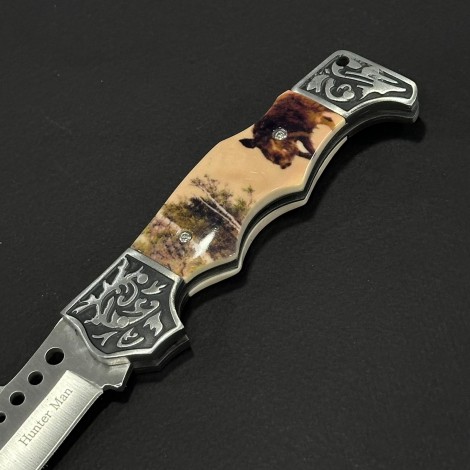 Cuțit briceag camping Anima Mistreț 21cm, lama otel inox, mâner imprimeu, husa, ANIM-MIS21BJ