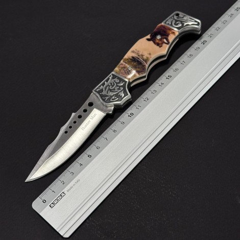 Cuțit briceag camping Anima Mistreț 21cm, lama otel inox, mâner imprimeu, husa, ANIM-MIS21BJ