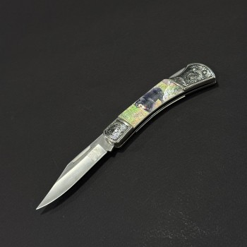 Cuțit briceag camping Anima Urs Negru 19cm, lama otel inox, mâner imprimeu, ANIM-URS19BLK