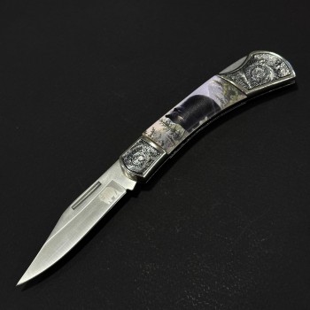 Cuțit briceag camping Anima Urs negru 2 19cm, lama otel inox, mâner imprimeu, ANIM-URS19BLK2