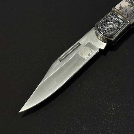 Cuțit briceag camping Anima Urs negru 2 19cm, lama otel inox, mâner imprimeu, ANIM-URS19BLK2