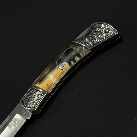 Cuțit briceag camping Anima Urs la apus 19cm, lama otel inox, mâner imprimeu, ANIM-URS19BLKA