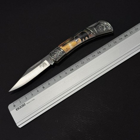 Cuțit briceag camping Anima Urs la apus 19cm, lama otel inox, mâner imprimeu, ANIM-URS19BLKA