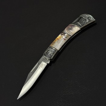 Cuțit briceag camping Anima Urs 19cm, lama otel inox, mâner imprimeu, ANIM-URS19BRW