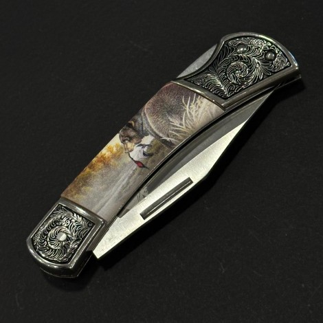 Cuțit briceag camping Anima Urs 19cm, lama otel inox, mâner imprimeu, ANIM-URS19BRW