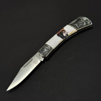 Cuțit briceag camping Anima Urs si pasare 19cm, lama otel inox, mâner imprimeu, ANIM-URS19BRWP