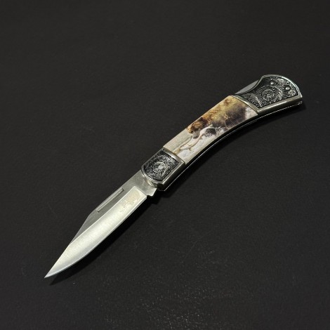 Cuțit briceag camping Anima Urs si peste 19cm, lama otel inox, mâner imprimeu, ANIM-URS19FSH