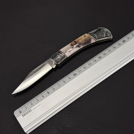 Cuțit briceag camping Anima Urs si peste 19cm, lama otel inox, mâner imprimeu, ANIM-URS19FSH