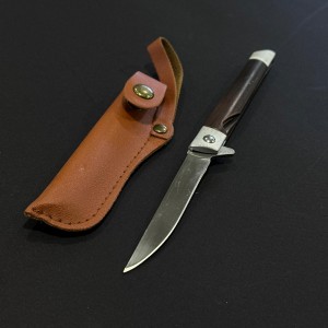 Cutit camping tip Briceag 21cm, lama otel inox, maner lemn maro, cu husa piele maro BRC-21MHP