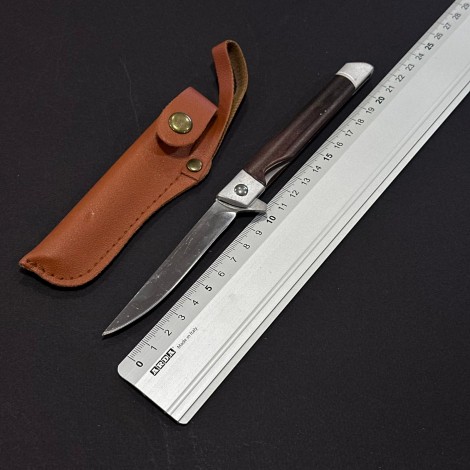 Cutit camping tip Briceag 21cm, lama otel inox, maner lemn maro, cu husa piele maro BRC-21MHP