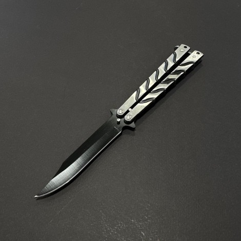 Briceag Balisong Black Silver 22cm, lama otel inox, maner stil fluture/butterfly, BAL-22FBSLV