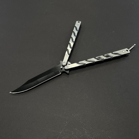 Briceag Balisong Black Silver 22cm, lama otel inox, maner stil fluture/butterfly, BAL-22FBSLV
