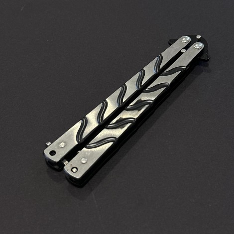 Briceag Balisong Black Silver 22cm, lama otel inox, maner stil fluture/butterfly, BAL-22FBSLV