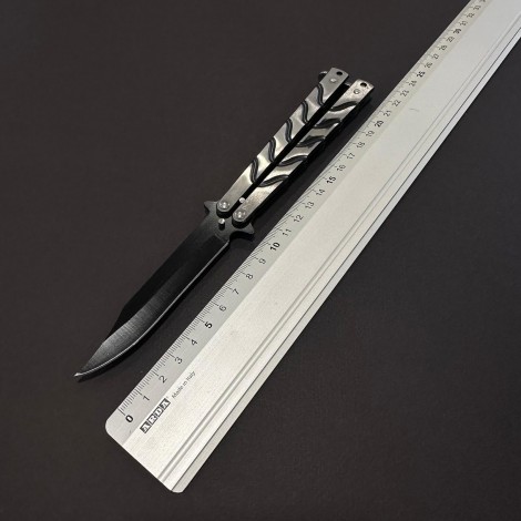 Briceag Balisong Black Silver 22cm, lama otel inox, maner stil fluture/butterfly, BAL-22FBSLV