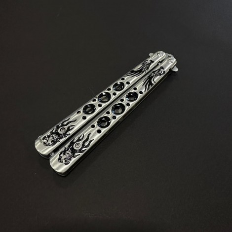 Briceag Balisong Grey Dragon 28cm, lama otel inox, maner stil fluture/butterfly, BAL-28FGRD