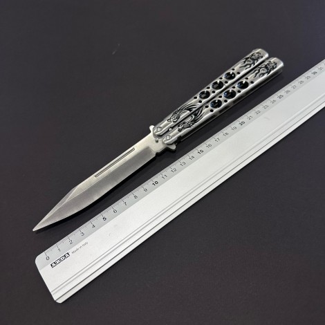 Briceag Balisong Grey Dragon 28cm, lama otel inox, maner stil fluture/butterfly, BAL-28FGRD