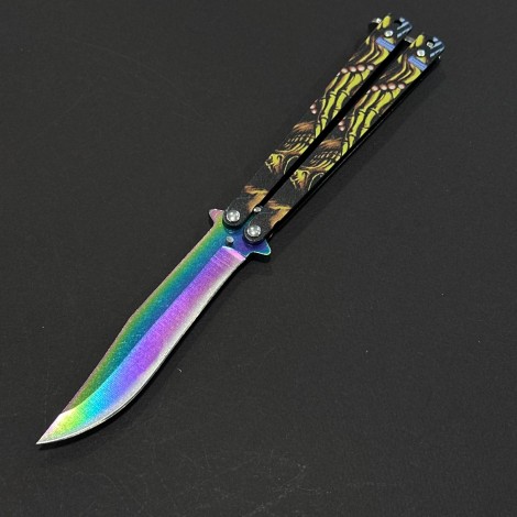 Set 4 piese Briceag Balisong 22cm, lama otel inox + fara tais, maner stil fluture/butterfly, 22FTSKL+22FTSLV+22FTBLK+22FSKL